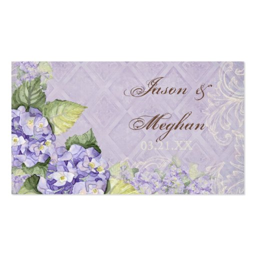 Favor Gift Cards - Purple Hydrangea Swirl Wedding Business Cards (back side)