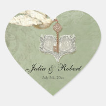 Favor Gift Sticker - Key to my Heart, Doves Swirl