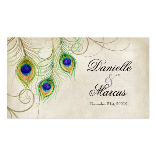 Favor Gift Tags - Peacock Feathers Wedding Set Business Card Template (front side)