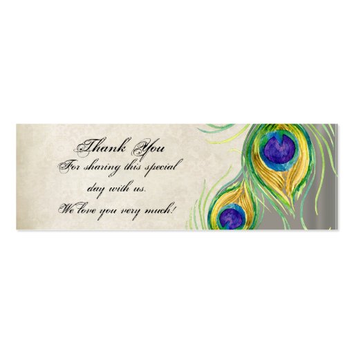 Favor Gift Tags - Peacock Feathers Wedding Set Business Cards (back side)