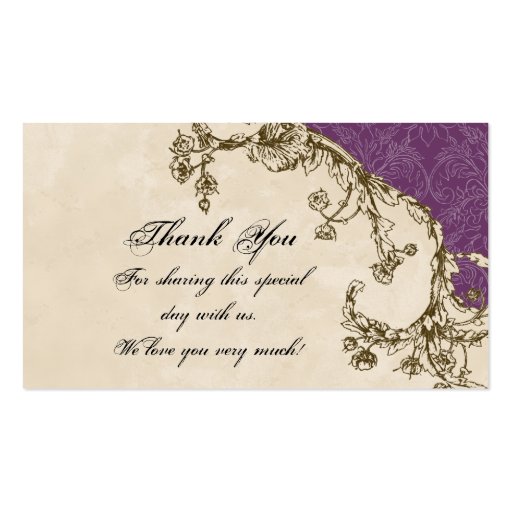 Favor Gift Tags, Purple Vintage Peacock & Etchings Business Card Templates (back side)