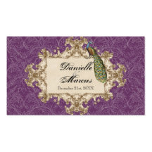 Favor Gift Tags, Purple Vintage Peacock & Etchings Business Card Templates