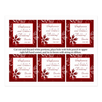 Favor Tags Christmas Red Snowflakes Post Card