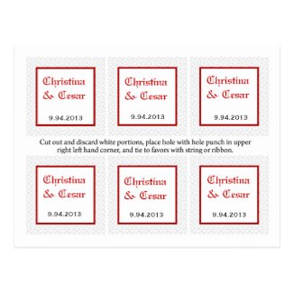 Favor Tags Gray Red Formal Print Post Card
