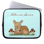 Fawn Deer Art Cartoon Drawing Mushrooms Nature Laptop Computer Sleeves