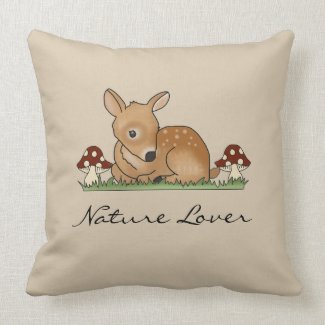 Fawn Deer Art Cartoon Drawing Mushrooms Nature Pillows