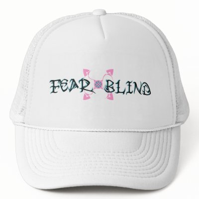 Blind Pink Tribal Hearts on White Hat Band Name w Black Blue writing