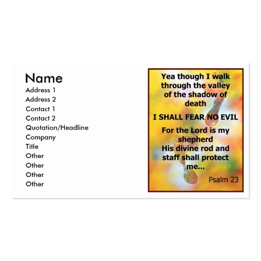 Fear No Evil Psalm Scripture spray painting Business Cards
