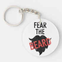beard, cool, funny, mustache, fear the beard, men, humor, vintage, hipster, unique, goatee, fear, bro, barber, shop, dad, man, typography, keychain, [[missing key: type_aif_keychai]] com design gráfico personalizado