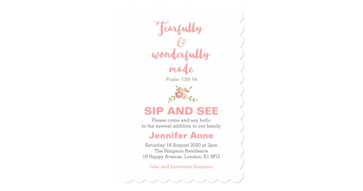 fearfully and wonderfully made sip and see invite zazzle fearfully and wonderfully made sip and see invite zazzle