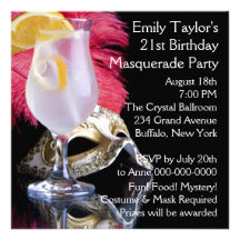 Feather Mask 21st Birthday Party Personalized Announcements