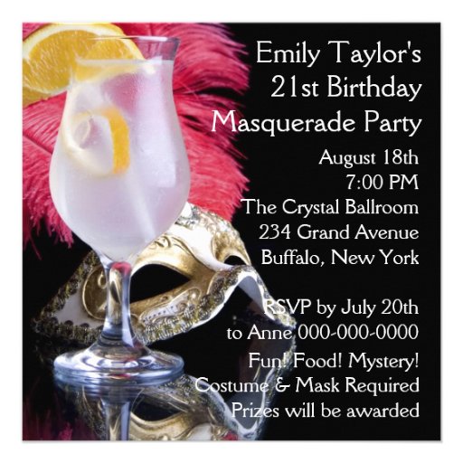 Feather Mask 21st Birthday Party Personalized Announcements