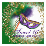 Feather Mask Purple Sweet 16 Masquerade Party Custom Announcement