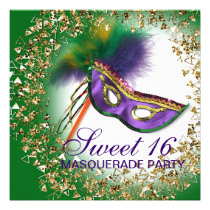 Feather Mask Purple Sweet 16 Masquerade Party invitations
