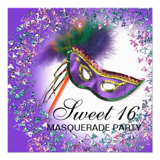 Feather Mask Purple Sweet 16 Masquerade Party Personalized Invitation