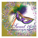 Feather Mask Purple Sweet 16 Masquerade Party Invitations