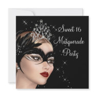 Feather Mask Tiara Sweet 16 Masquerade Party invitation
