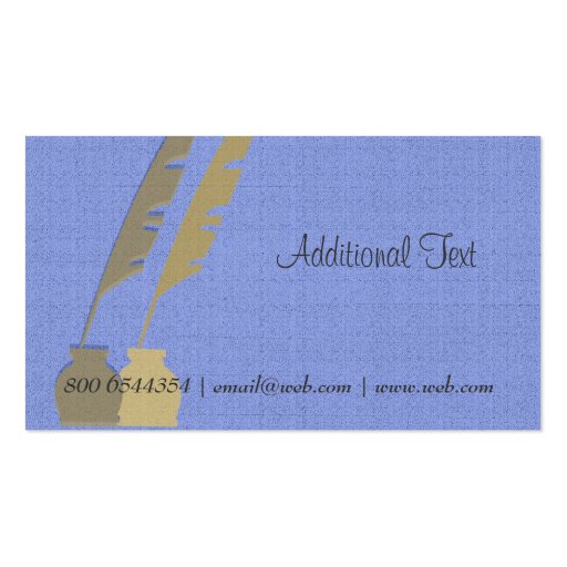 Feather Pen - Blue and Gold Business Card (back side)