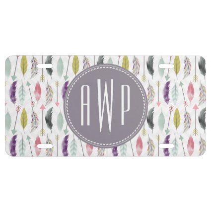 Feathers and Arrows Monogram License Plate
