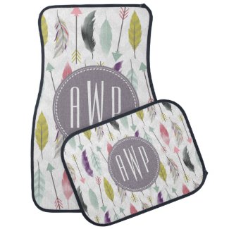 Feathers and Arrows Monogram Set of 4 Car Mats Floor Mat