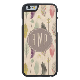 Feathers and Arrows Monogram Carved® Maple iPhone 6 Slim Case