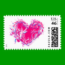Feathery Fuschia Heart postage by greenbaby Feathery Fuschia Heart postage