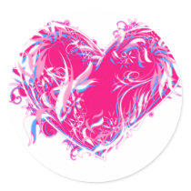 Feathery Fuschia Heart stickers