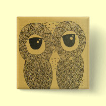 Feathery Lines Owl Button buttons