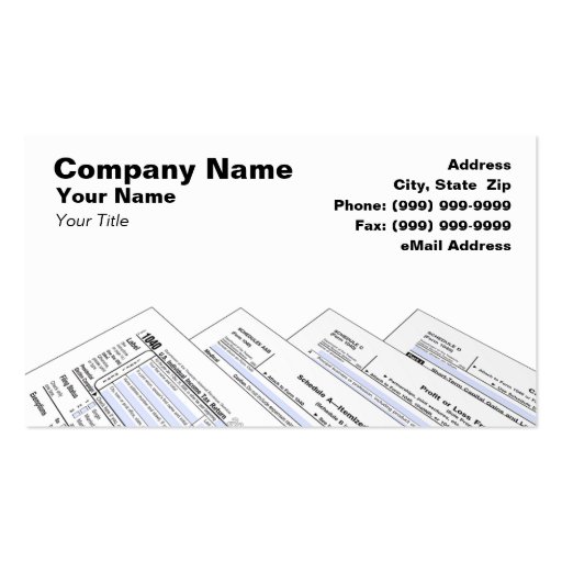 Federal Tax Forms on White Background Business Card Template (front side)
