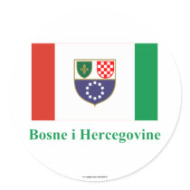 Federation of Bosnia & Herzegovina Flag with Name  Round Stickers