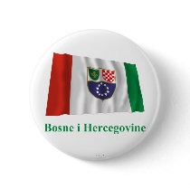 Federation of Bosnia & Herzegovina Waving Flag wit Button
