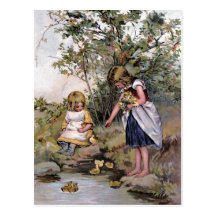 "Feeding the Ducks" Vintage Postcards