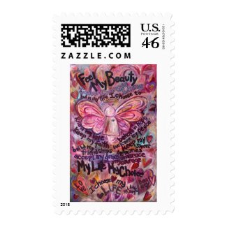 Feel My Beauty Pink Cancer Angel Postage