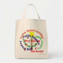 Felices Navidad en siete idiomas, tote Bolsa