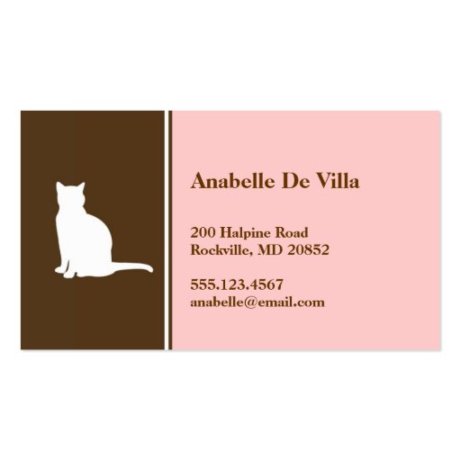 Feline cat pink brown pet personal calling card business card templates (front side)