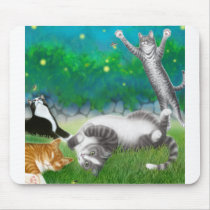 Feline Fun with Fireflies Mousepad