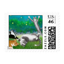 Feline Fun with Fireflies Postage