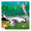 Feline Fun with Fireflies Poster posters