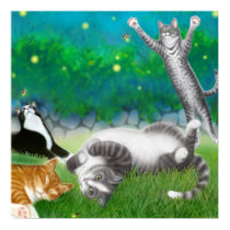 Feline Fun with Fireflies Poster posters by twopurringcats Feline Fun with Fireflies Poster posters