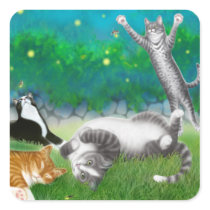 Feline Fun with Fireflies Square Sticker