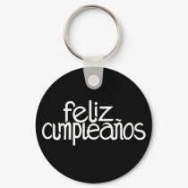 Feliz Cumpleaños white Keychain by floatinglemonstype Feliz Cumpleaños white Keychain