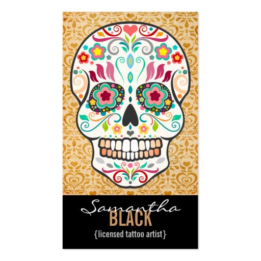 Feliz Muertos - Custom Sugar Skull Vertical Card Business Card Template (front side)