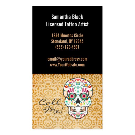 Feliz Muertos - Custom Sugar Skull Vertical Card Business Card Template (back side)