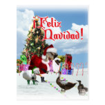 Feliz Navidad - Christmas Santa Goose w/Ducks Postcards