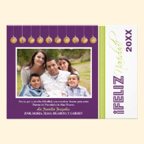 Feliz Navidad Custom Family Holiday Card (purple) invitations