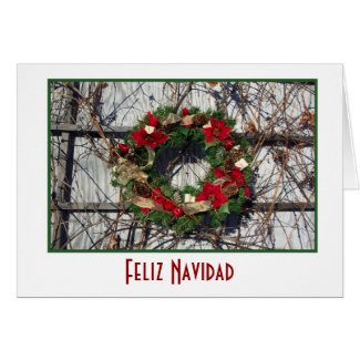 Feliz Navidad Merry Christmas in Spanish wreath Greeting Card