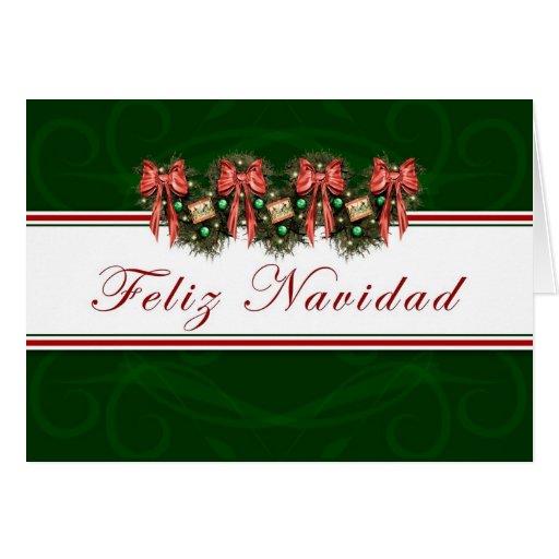 Feliz Navidad Spanish Garland Red Bows Card Zazzle