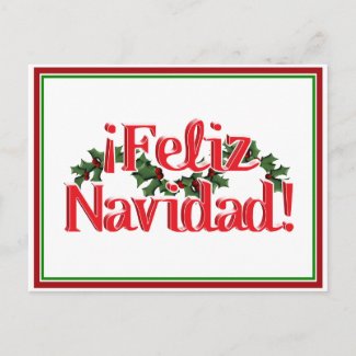 Feliz Navidad with Holly postcard