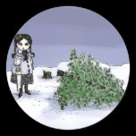 Felling the Holiday Tree Round Stickers