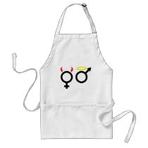 female and male icon aprons